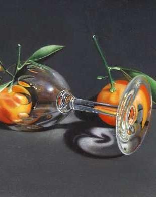 Ginny Page 2011 - Glas and fruits - Oil on Canvas 28x34cm