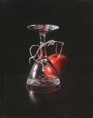 Ginny Page 2009 - Glas and Red Apple - Oil on Canvas 21x32cm